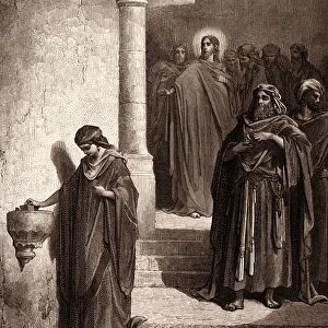 THE WIDOWs MITE, BY GUSTAVE DORE. Dore, 1832 - 1883, French. Engraving for the Bible