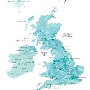 Aquamarine watercolor map of the United Kingdom