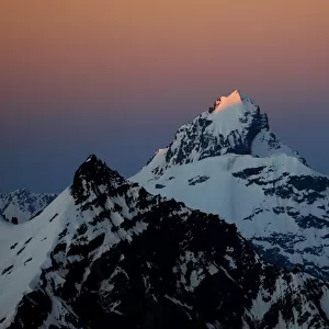 Early morning light on sharp peaks, seen from Elbrus, Caucasus, Russia, June 2008