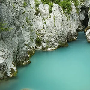River Lepenjica flowing through narrow gap in rocks, Triglav National Park, Slovenia
