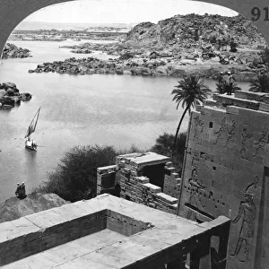 The Aswan dam as seen from the Philae temple, Egypt, 1905. Artist: Underwood & Underwood
