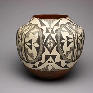 Black-and-White Storage Jar with Abstract Geometric Motifs, 1890s. Creator: Unknown