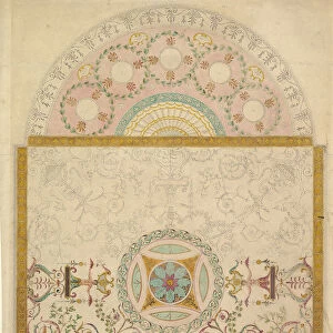 Design for a Ceiling with Square Central Compartment and Semicircular Ends