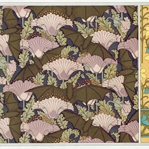 Designs for a wall hanging with Bats and Poppies, pub. 1897. Creator: Maurice Pillard Verneuil