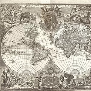Double hemisphere map of the World, 1713. Artist: Kiprianov, Vasily Anufrievich (1669-after 1723)