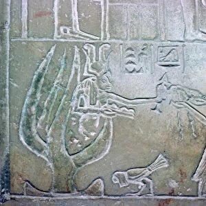 Egyptian relief showing a dead woman and Hathor