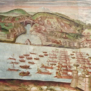 Entrance of the fleet in Lisbon, fresco in the hall of Portugal in the Palace of