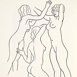 Three female nudes, 1938, (wood engraving)