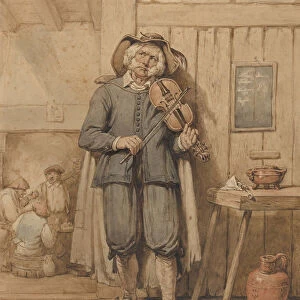 A Fiddler in a Tavern, with Three Men in the Background, mid-19th century