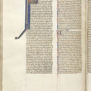 Fol. 453v, Colossians, historiated initial P, Paul standing talking to the bust of God above, c