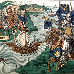 King Louis IX in the Crusades attacking the Moors in Carthage (1270), drawing