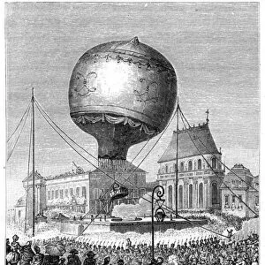 Launch of a hot air balloon, late 18th century, (1885)