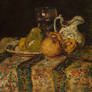 Still Life with Fruit and Wine Jug, 1874. Creator: Adolphe Monticelli