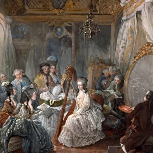 Marie Antoinette playing the harp. Artist: Gautier Dagoty, Jean-Baptiste Andre (1740-1786)