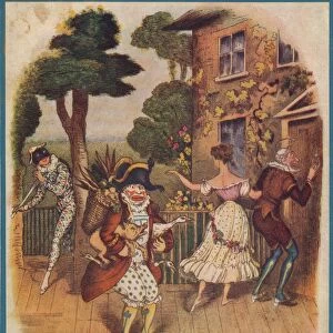 Mr Punch (or Pulcinella) and other commedia dell arte characters, 19th century. Creator: Unknown