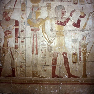Painted relief of Sethos and Isis-Hathor, Temple of Sethos I, Abydos, Egypt, 19th Dynasty, c1280 BC