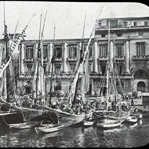 At the quay, Messina harbour, Sicily, Italy, late 19th or early 20th century