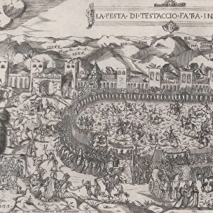 Speculum Romanae Magnificentiae: Carnival games held in the Mount Testaccio in Rome, 1558