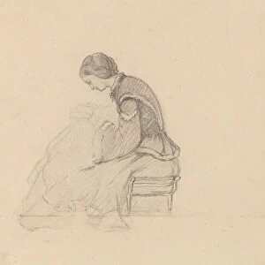 Study of a Girl Reading, c. 1858. Creator: Elihu Vedder