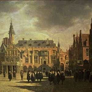 View of City Hall in Market Square of Haarlem, oil, 1671