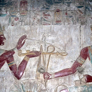 Wallpainting (detail) of Sethos I before Horus, Temple of Sethos I, Abydos, Egypt, c1280 BC