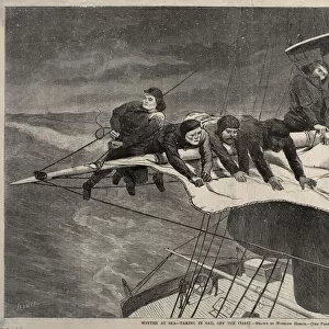 Winter at Sea - Taking in Sail Off the Coast, 1869. Creator: Winslow Homer (American, 1836-1910)