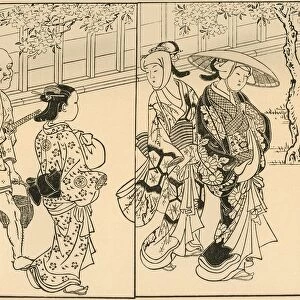 Three women and male servant, 1730, (1924). Creator: Nishikawa Sukenobu