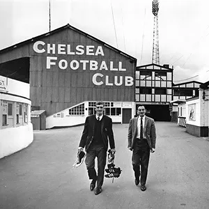 Alex Stepney and Chelsea trainer Harry Medhurst leaving Stamford Bridge 1966