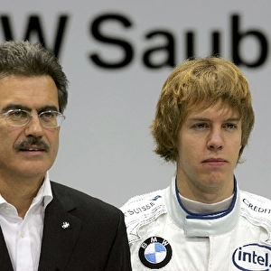BMW F1. 07 Launch: L-R: Dr Mario Theissen, BMW Motorsport Director, and Sebastien Vettel, BMW Sabuer Test driver