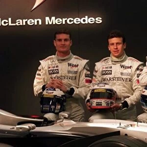WEST McLaren Mercedes MP4/15 Launch Jerez, Spain, 3rd February 2000. David Coulthard, Olivier Panis and Mika Hakkinen. World Jennings/LAT Photographic email digital@latphoto. co. uk