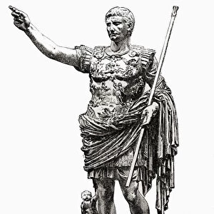 Caesar Augustus, 63 BC - AD 14, aka Octavian. First Roman emperor. After Augustus of Prima Porta, a full-length portrait statue of Augustus Caesar. From Cassells Illustrated Universal History, published 1883