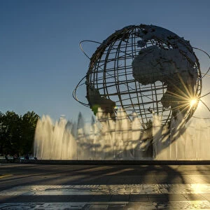 Fountains Around The Unisphere At Sunset, Flushing Meadows-Corona Park; Queens, New York, United States Of America