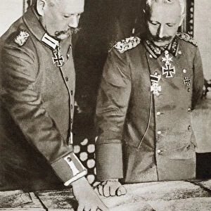 Kaiser Wilhelm Ii (Left) And Field Marshal Von Hindenburg Studying Maps During The First World War. From The Story Of 25 Eventful Years In Pictures, Published 1935