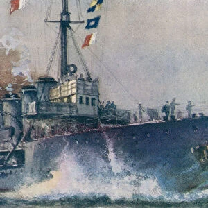 A light cruiser at sea, early 20th century. From The Book of Ships, published c. 1920
