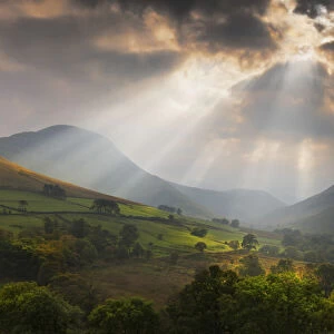 Mountains and Valley at Sunset after Rain Storm in Early Autumn, Derwent Fells, Lake District, Cumbria, England