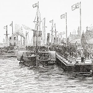 The Princes Landing Stage, Liverpool Dock, Liverpool, England, seen here in the 19th century. From Picturesque England its Landmarks and Historic Haunts, published, 1891