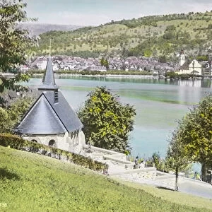 Queen Astrid Commemorative Chapel In Switzerland. A Hand Coloured Magic Lantern Slide Circa 1900