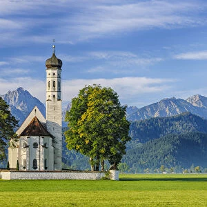 St Coloman Church with Bavarian Alps, Schwangau, Ostallgau, Bavaria, Germany
