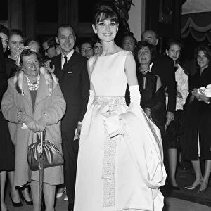 Actress Audrey Hepburn arrives at the London premiere of her latest movie "