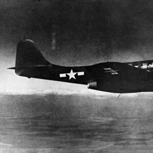 The first US jet propelled plane, the P-59 Airacomet is shown in a test flight