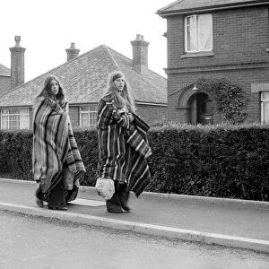Two hippy girls arriving at The Isle of Wight Festival. 28th August 1969