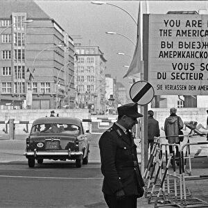 A Humber Super Snipe crossing the Berlin Wall at Checkpoint Charlie