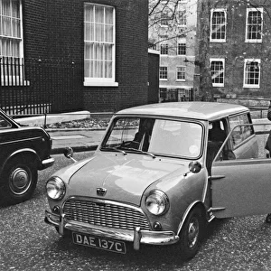 Mr Geoffrey Rippon arriving in Downing Street in his new electric powered mini
