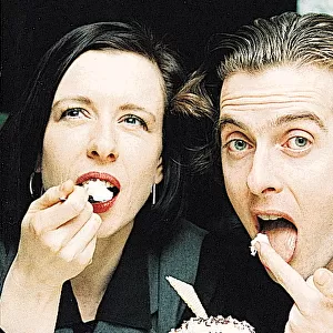 Peter Capaldi and Elaine Collins eating cream Actor