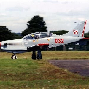 A Polish Air Force PZL Turbo Orlik trainer aircraft taxis before take off for