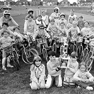 Proud as punch - these TV star BMX riders show off their latest trophy. 20th August 1986