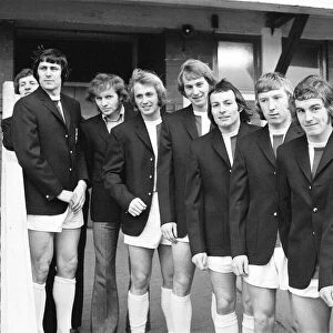 Stoke City players try on their new blazers, courtesey of The CoOp
