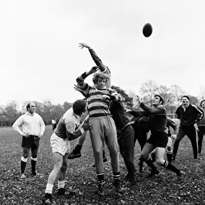 Welsh Rugby Team, Training Session, 8th November 1973. Geoff Wheel, foreground, jumping