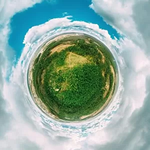 Aerial View Green Coniferous Forest Pines Woods Landscape In Sunny Spring Day. Top View Of Beautiful European Nature From High Attitude. Drone View. B
