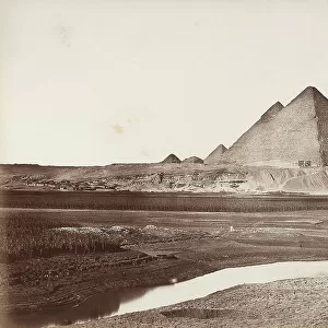 General view of the Giza plateau with the Grand Pyramid of Cheops in the foreground